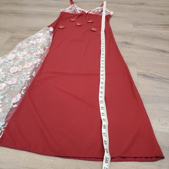 Y2K Fairy Babydoll Maxi Slip Dress M Embroidered Sheer Mesh Dainty Coquette - Picture 10 of 13